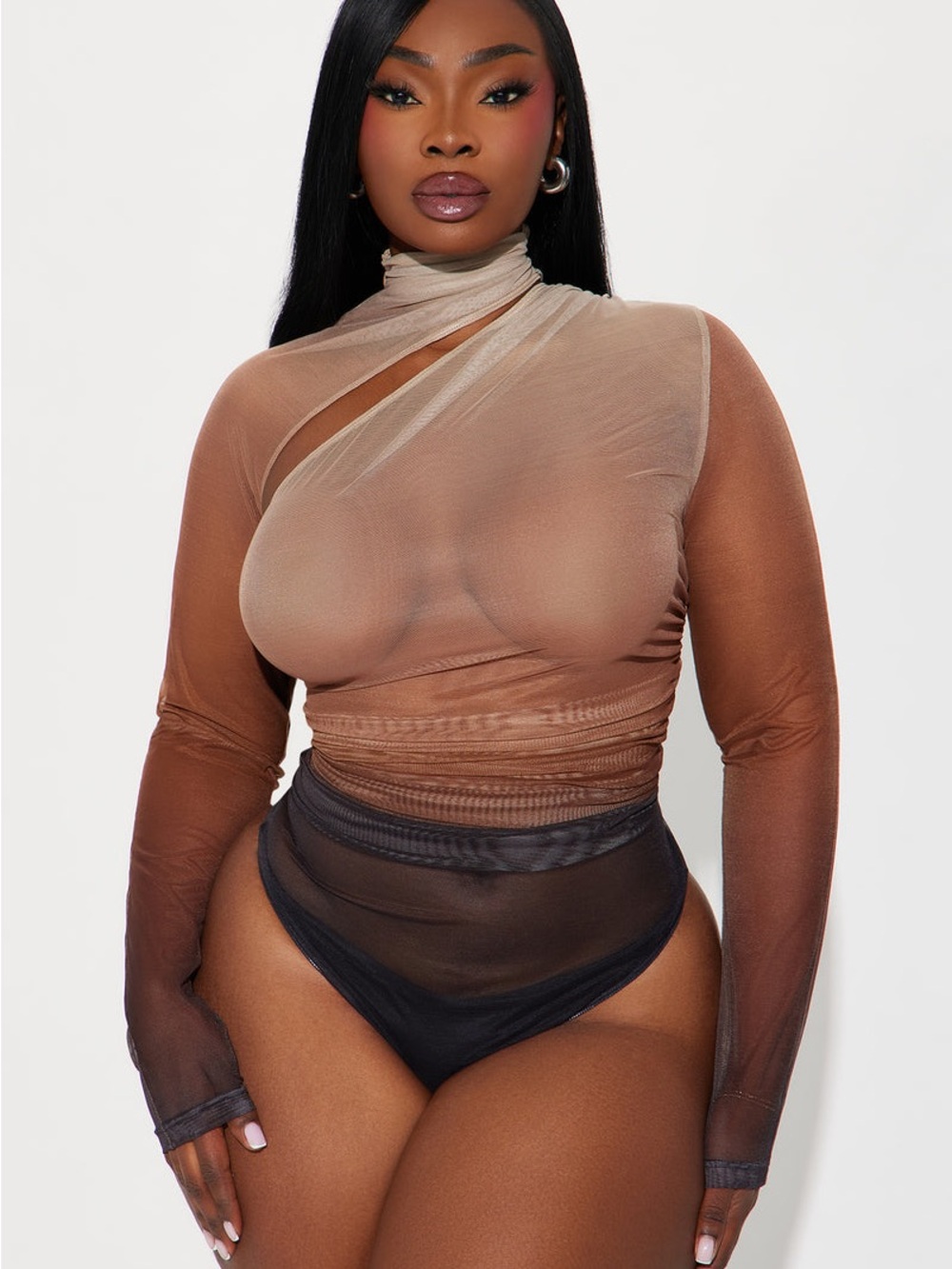Fashion Nova Hot Take Mesh Bodysuit Brown/combo Sexy Night Club NWT Small